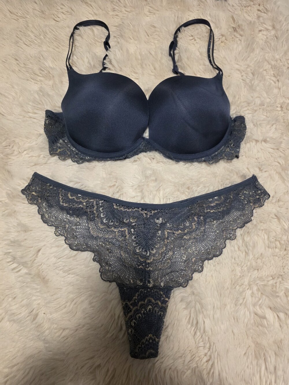 La SENZA Navy Blue Lace Push-Up Bra & Thong Set  ( Beyond Sexy Bra )